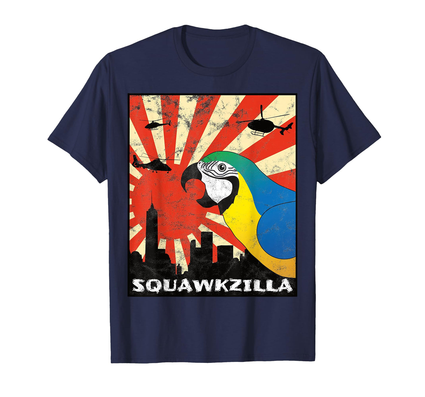 Squawk Zilla Blue and Gold Macaw Parrot Squawking Kawaii T-Shirt