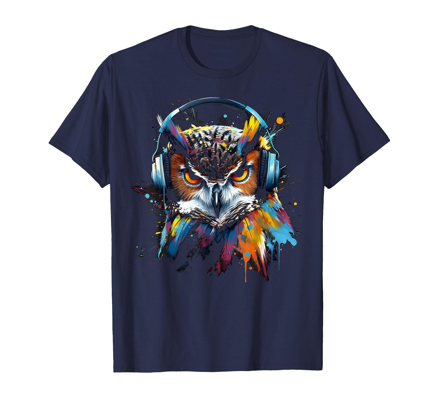 Owl Music Colourful Bird Headphones Art Animal Owl T-Shirt