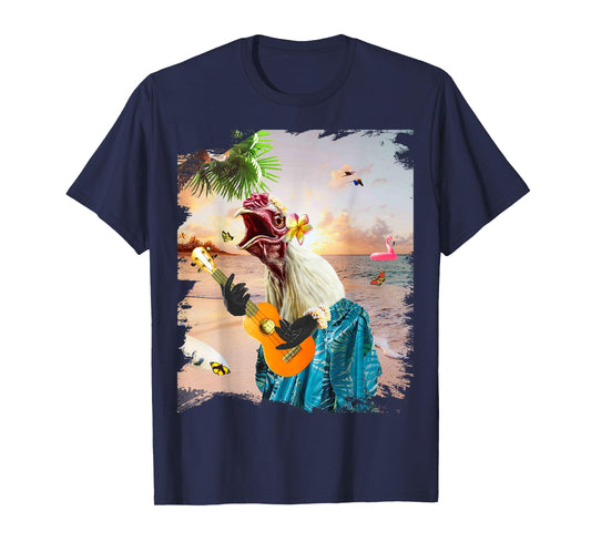 Aloha Hawaiian Chicken Playing Ukulele Beach Funny T-Shirt