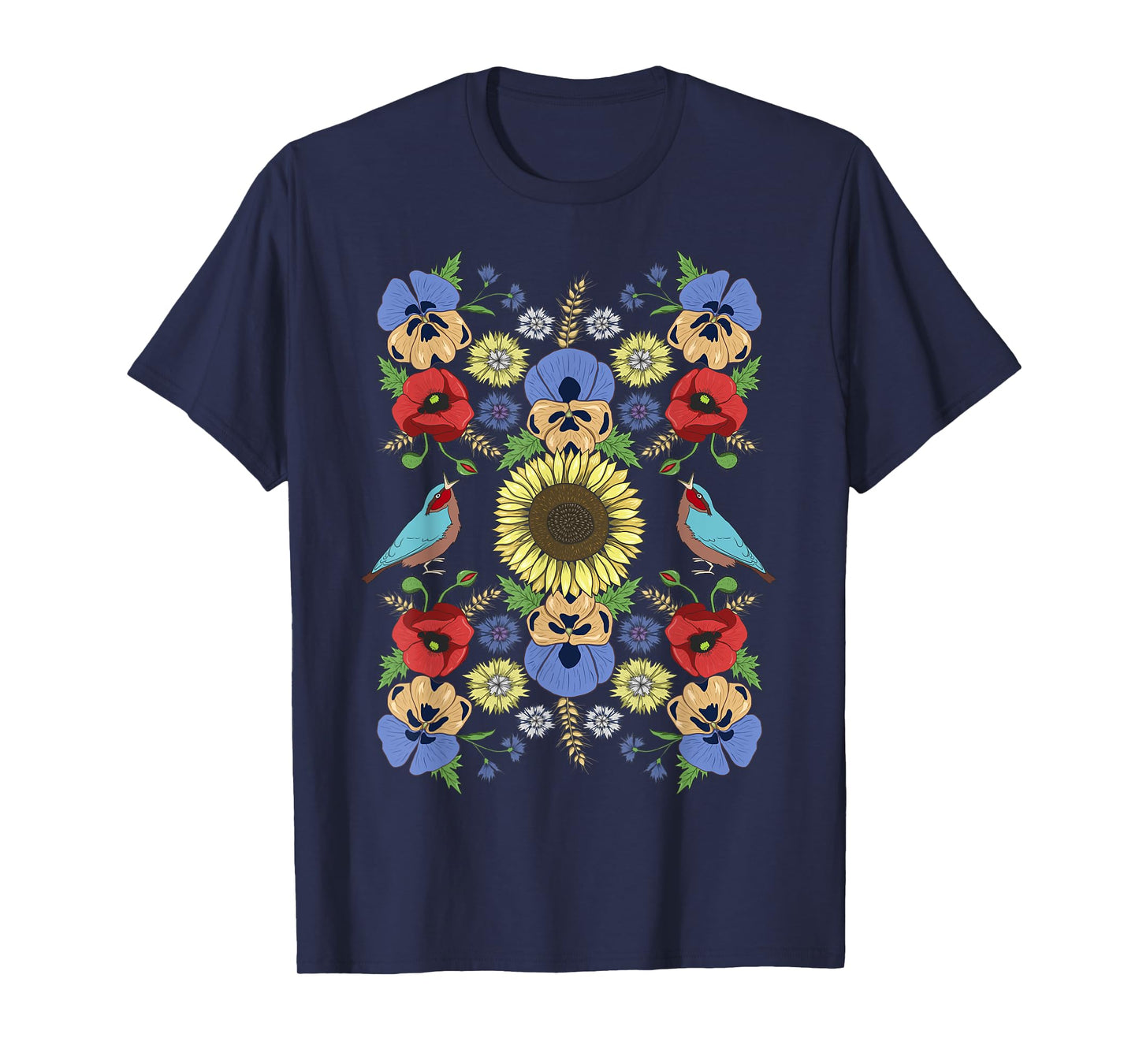 Ukraine Birds Sunflower Tee Cute Floral Ukrainian Vyshyvanka T-Shirt