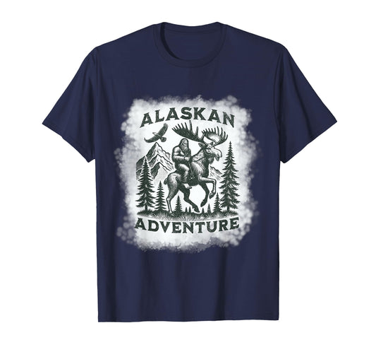 Alaskan Adventure Bigfoot Riding Moose Funny Outdoor Alaska T-Shirt