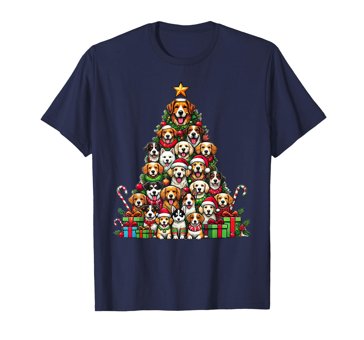 Dog Christmas Tree Funny Dog Xmas T-Shirt for Men Women Girls Kids