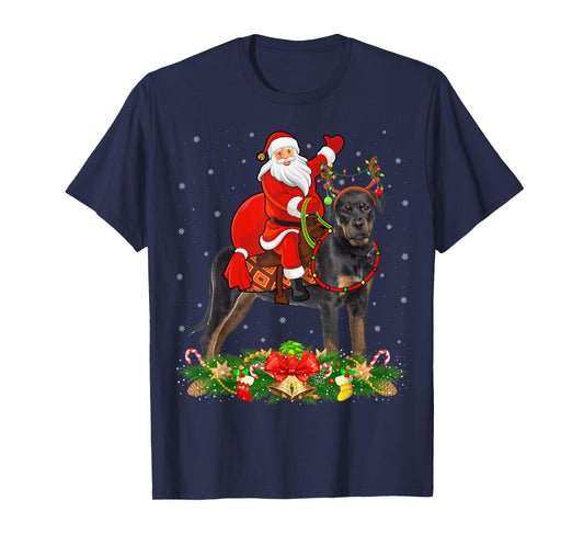 Xmas Decor Funny Santa Riding Rottweiler Dog Christmas T-Shirt