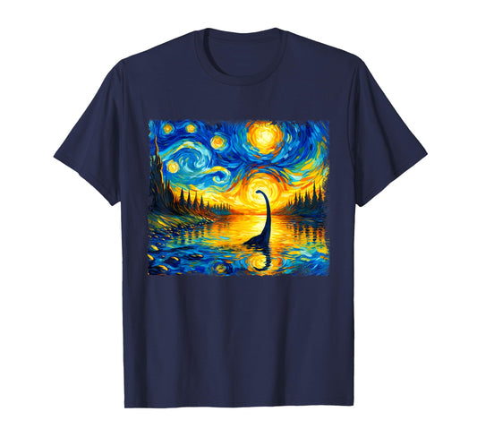 Vintage Arts Loch Ness Monster Outfits Starry Night Humor T-Shirt
