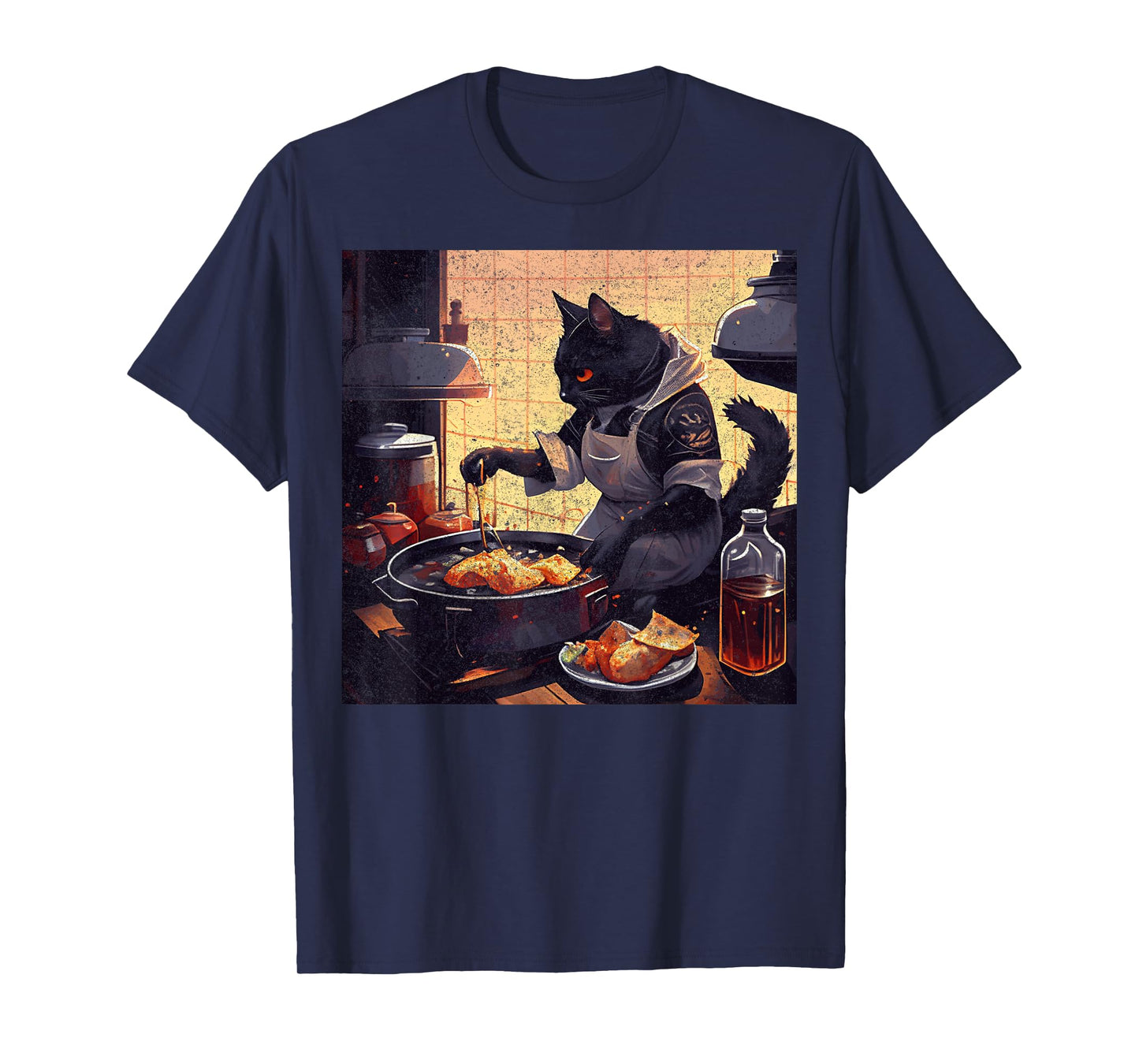 Black Cat Cooking Fried Chicken Men Women Girls Kids T-Shirt