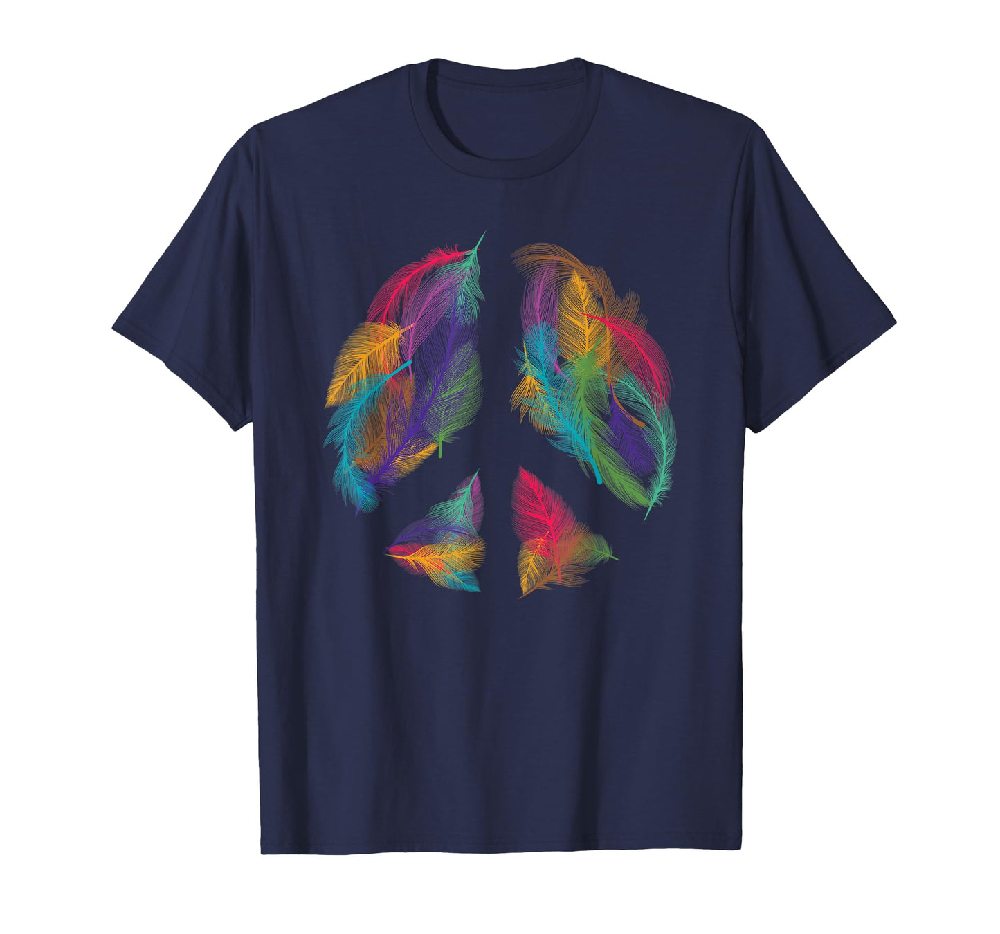 Peace Sign Colorful Feathers Hippie Peace Symbol Retro T-Shirt