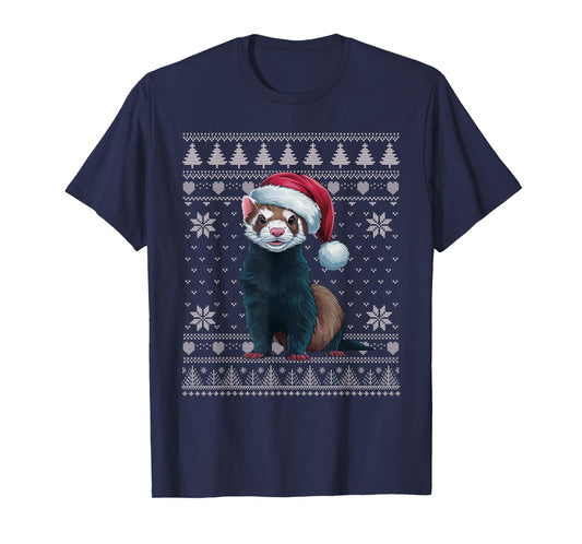 Funny Ferret Ugly Christmas Sweater Santa Xmas PJs T-Shirt