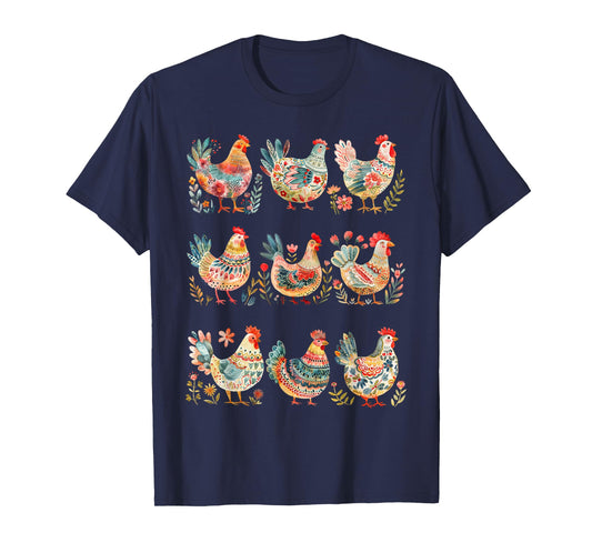 Cottagecore Floral Chicken Folk Art Scandi Farm Animal Lover T-Shirt