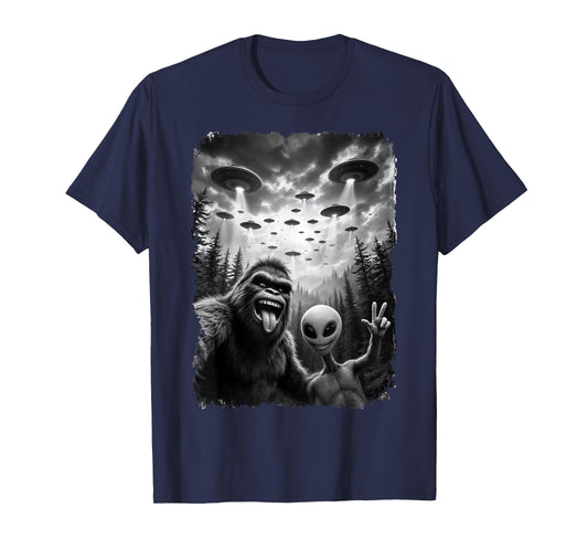 Funny Bigfoot and Alien Sasquatch Bruh Selfie T-Shirt