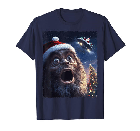 Funny Bigfoot Sasquatch Selfie Santa Ufo Xmas Christmas T-Shirt