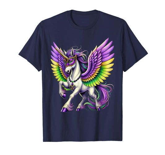 Awesome Apparel Unicorn Mardi Gras T-Shirt - Multicolor, Small, Short Sleeve, Cotton 50% Polyester 50%, Unisex, Girls, All Seasons