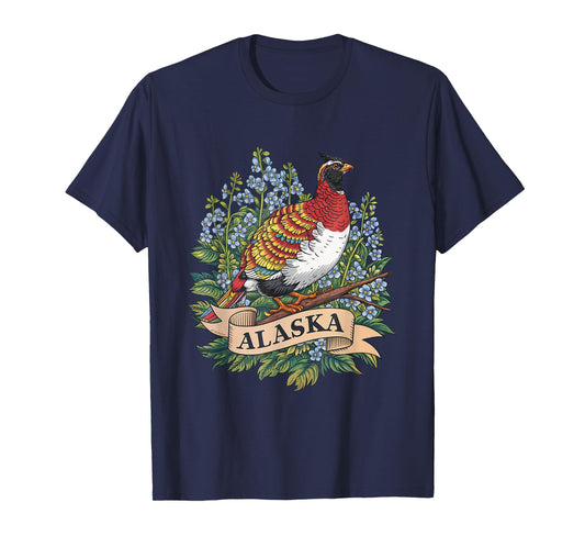Alaska Willow Ptarmigan Bird and Forget-Me-Not Flower T-Shirt