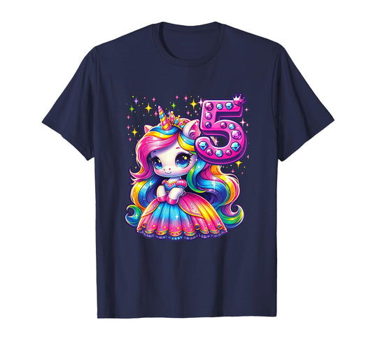 Unicorn Princess 5th Birthday 5 Year Old Party Girl Outfit T-Shirt