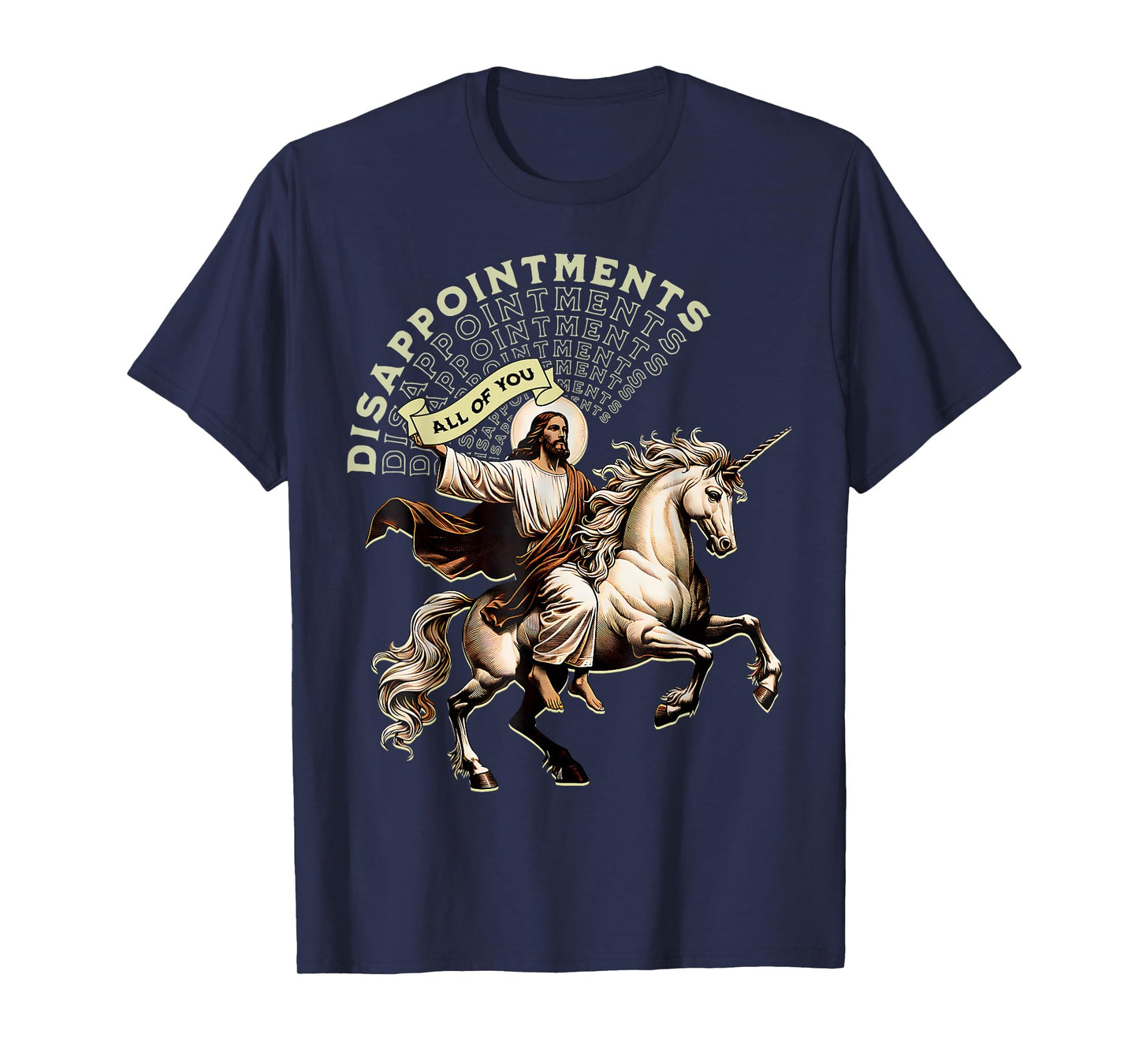 Retro Disappointed Jesus Christian Riding Unicorn Women Men T-Shirt