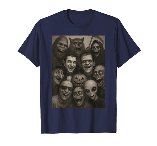 Halloween Bigfoot Alien Dracula Frankenstein Monster Selfie T-Shirt