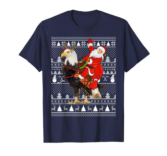 Bald Eagle Bird Lover Santa Riding Bald Eagle Ugly Christmas T-Shirt