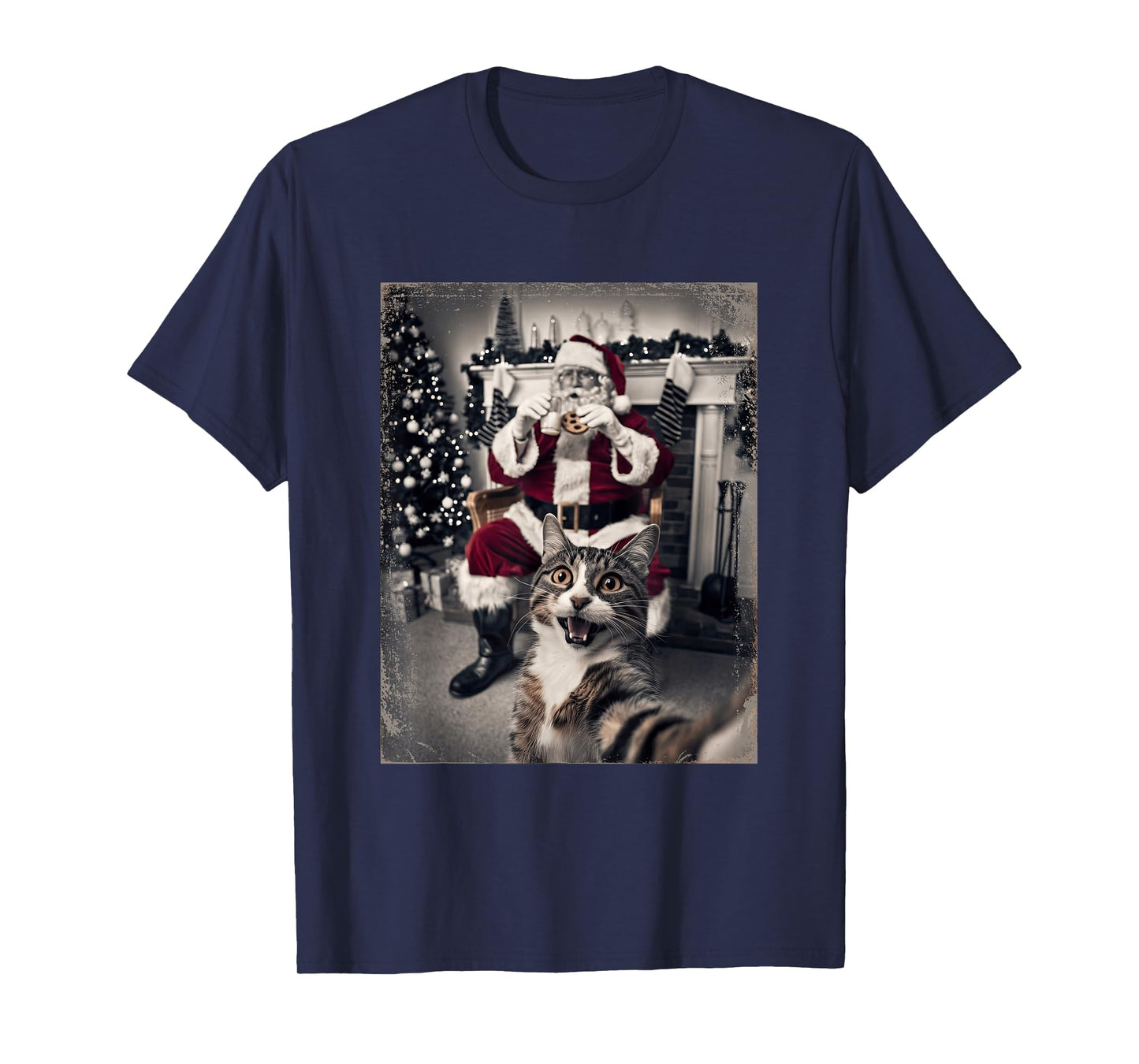 Funny Xmas Cat Selfie Santa Ugly Sweater Christmas Outfit T-Shirt