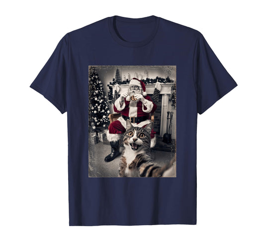 Funny Xmas Cat Selfie Santa Ugly Sweater Christmas Outfit T-Shirt