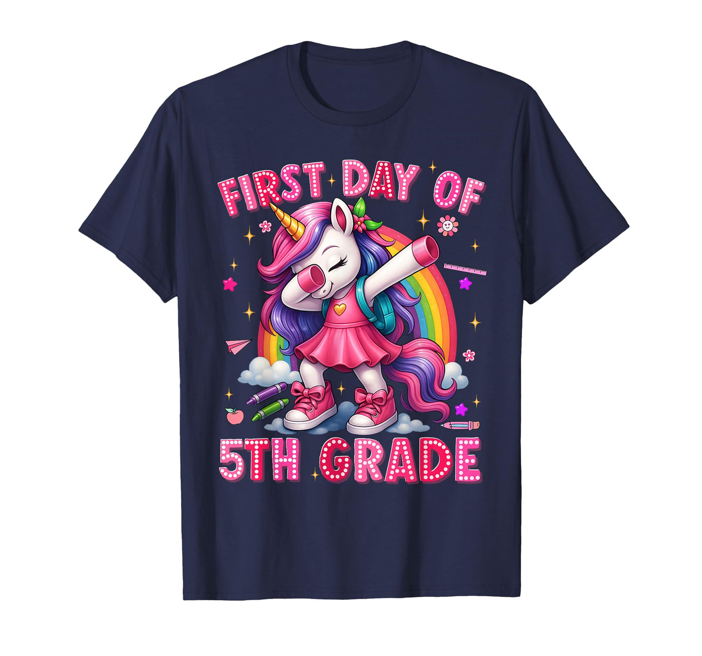 First Day Of 5th Grade Unicorn Back To School Girls Outfits T-Shirt