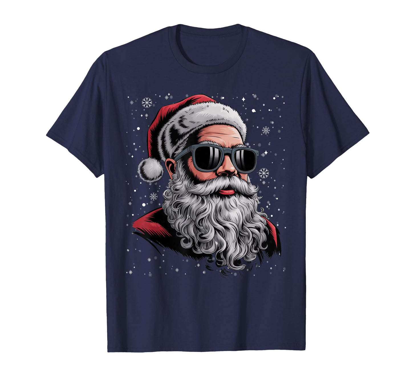 Cool Santa Face Beard & Glasses Christmas Funny Men Boys T-Shirt