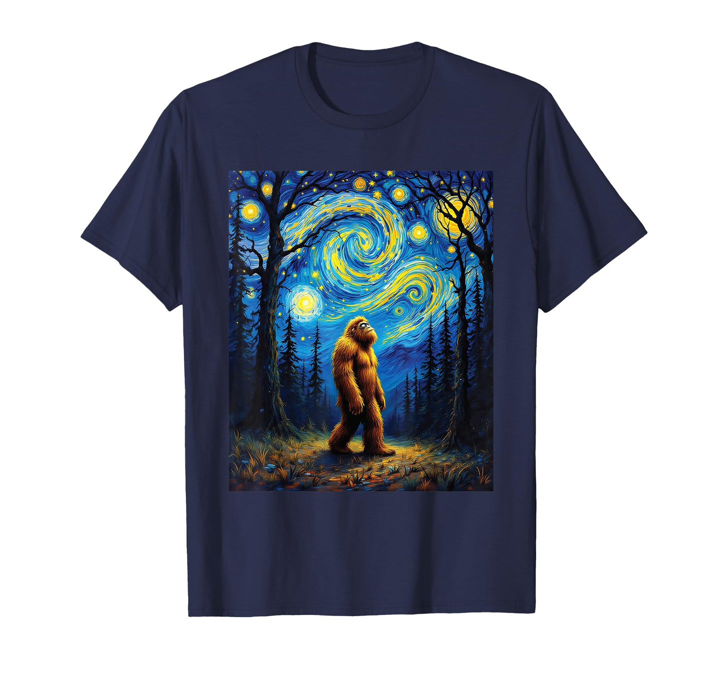 Sasquatch Bigfoot Van Gogh Starry Night Art Painting Graphic T-Shirt
