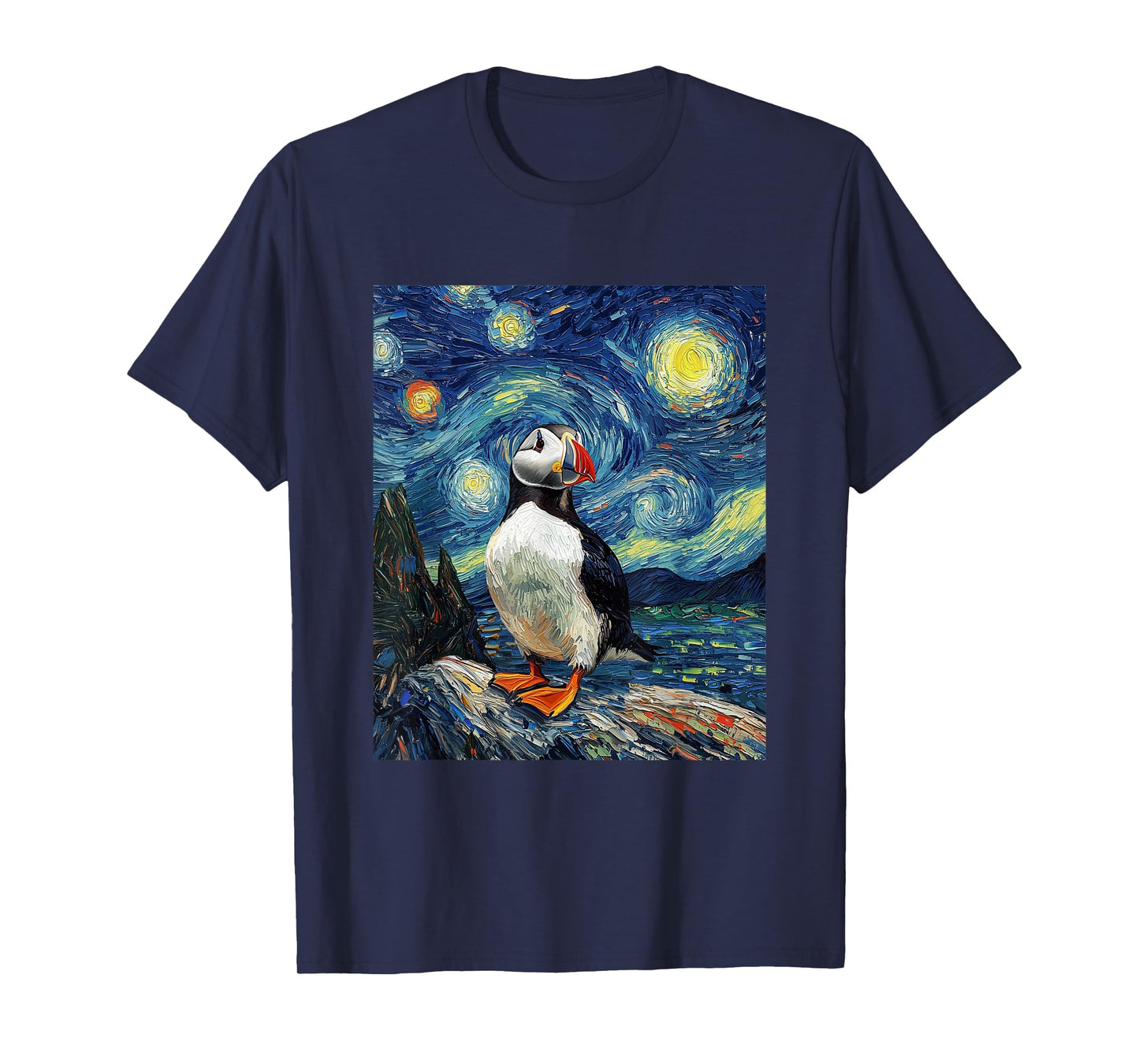 Puffin Sea Bird - Van Gogh Style - Starry Night T-Shirt