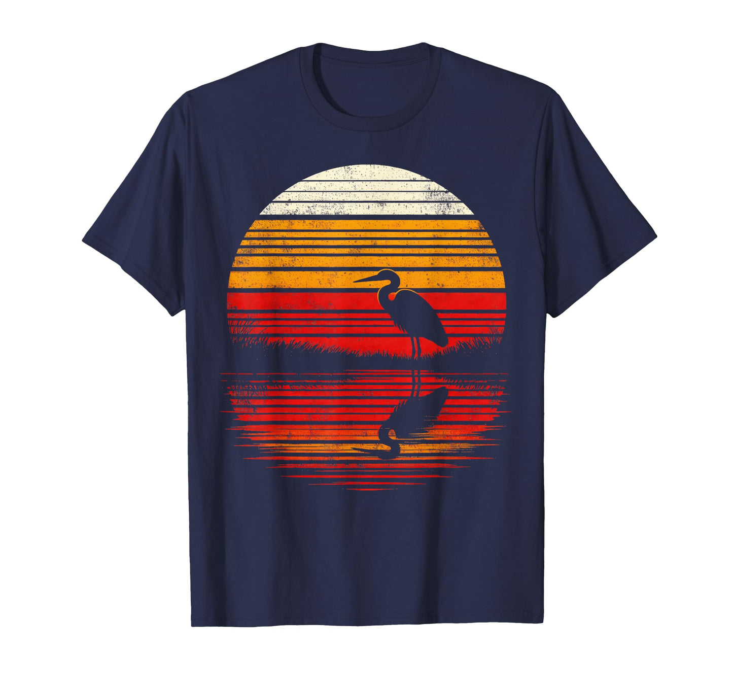 Heron Bird Sunset Retro Style Safari Vintage 70s T-Shirt