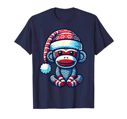 Cute Sock Monkey Wearing a Santa Hat Sock Monkey Christmas T-Shirt
