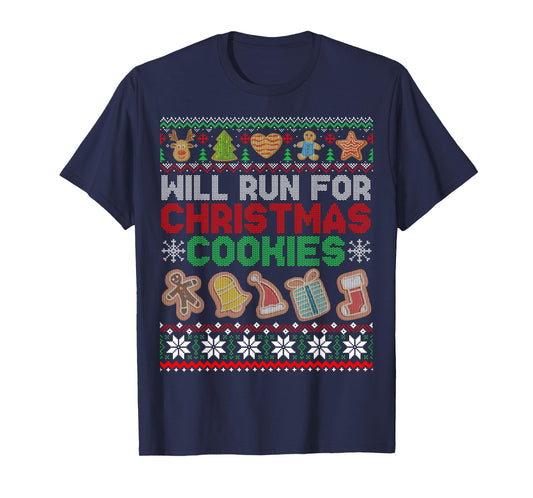 Will Run For Christmas Cookies Workout Running Xmas Runners T-Shirt