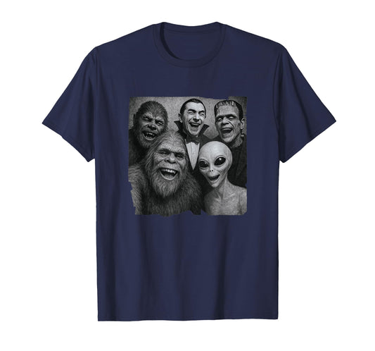 Halloween Bigfoot Alien Dracula Frankenstein Wolf Man Selfie T-Shirt
