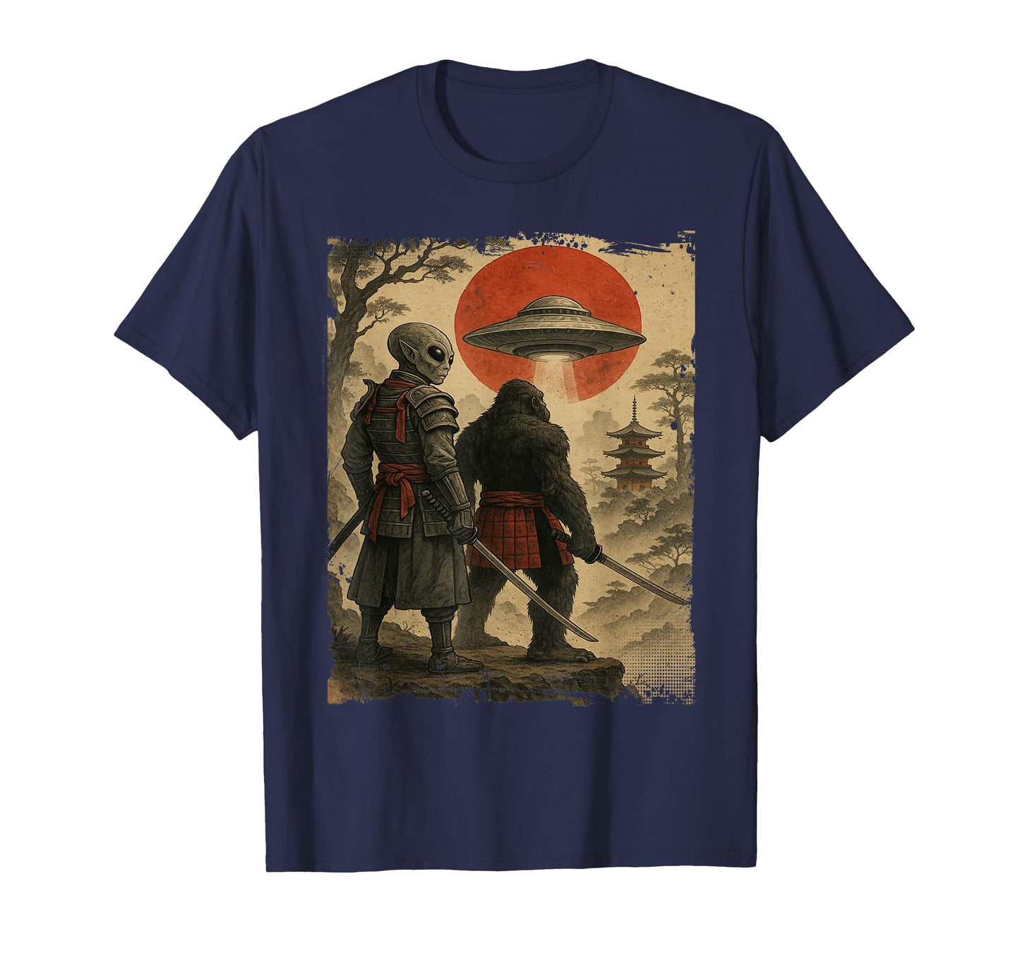 Bigfoot Ninja Alien Vintage Japanese Samurai Ukiyo-e Bigfoot T-Shirt