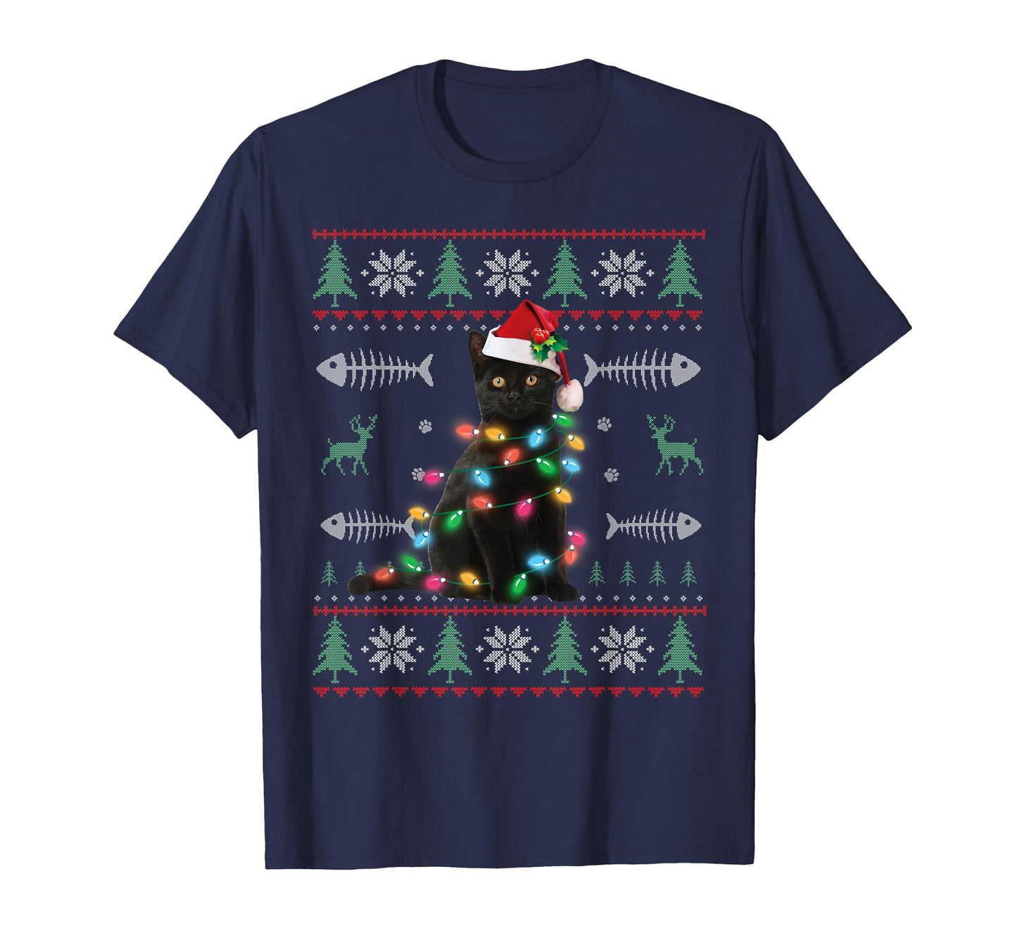 Black Cat Ugly Christmas Sweater Xmas Kitten For Adults Kids T-Shirt