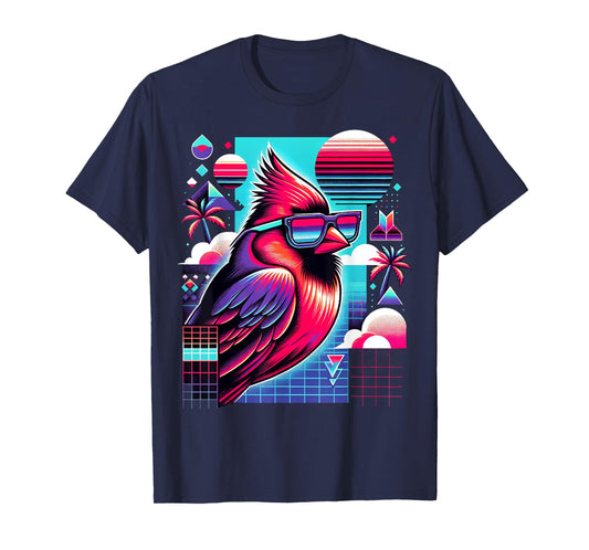 Cool Bird 80s Retrowave 90s Vaporwave Northern Cardinal Bird T-Shirt