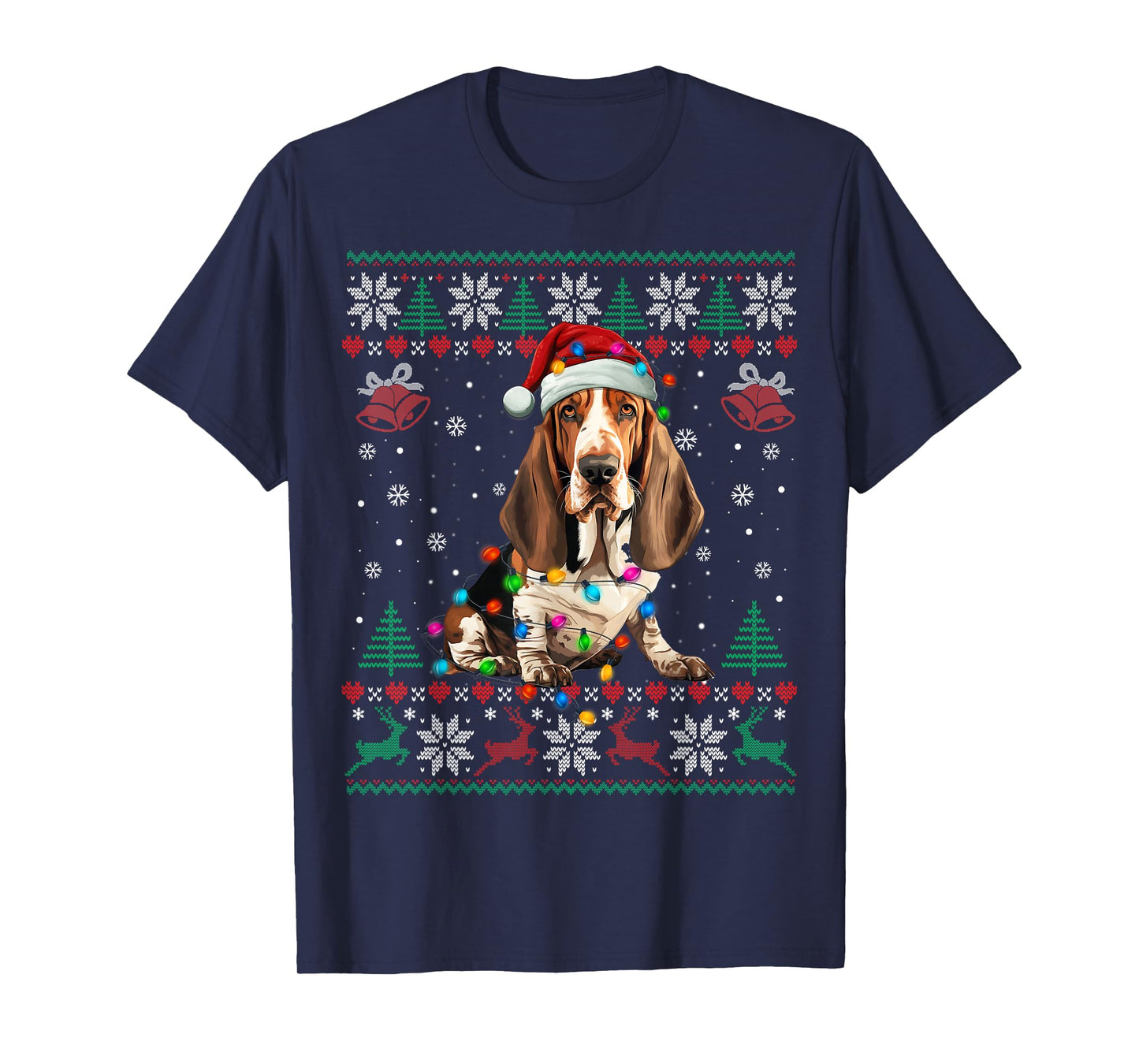Dog Christmas Lights Ugly Sweater Basset Hound Dog Xmas T-Shirt