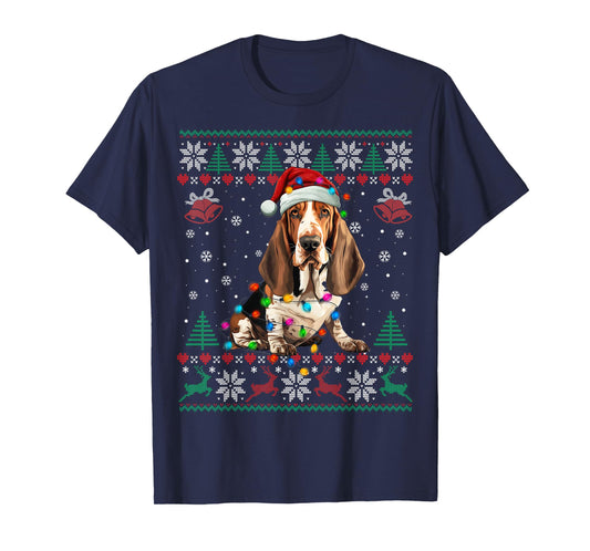 Dog Christmas Lights Ugly Sweater Basset Hound Dog Xmas T-Shirt