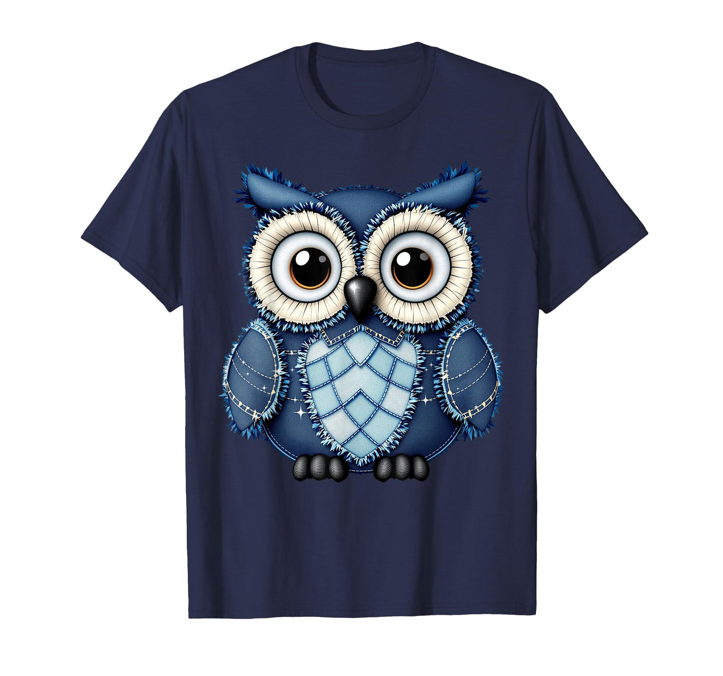 Cute Owl Men Women Owl Pattern Denim Patchwork Art T-Shirt