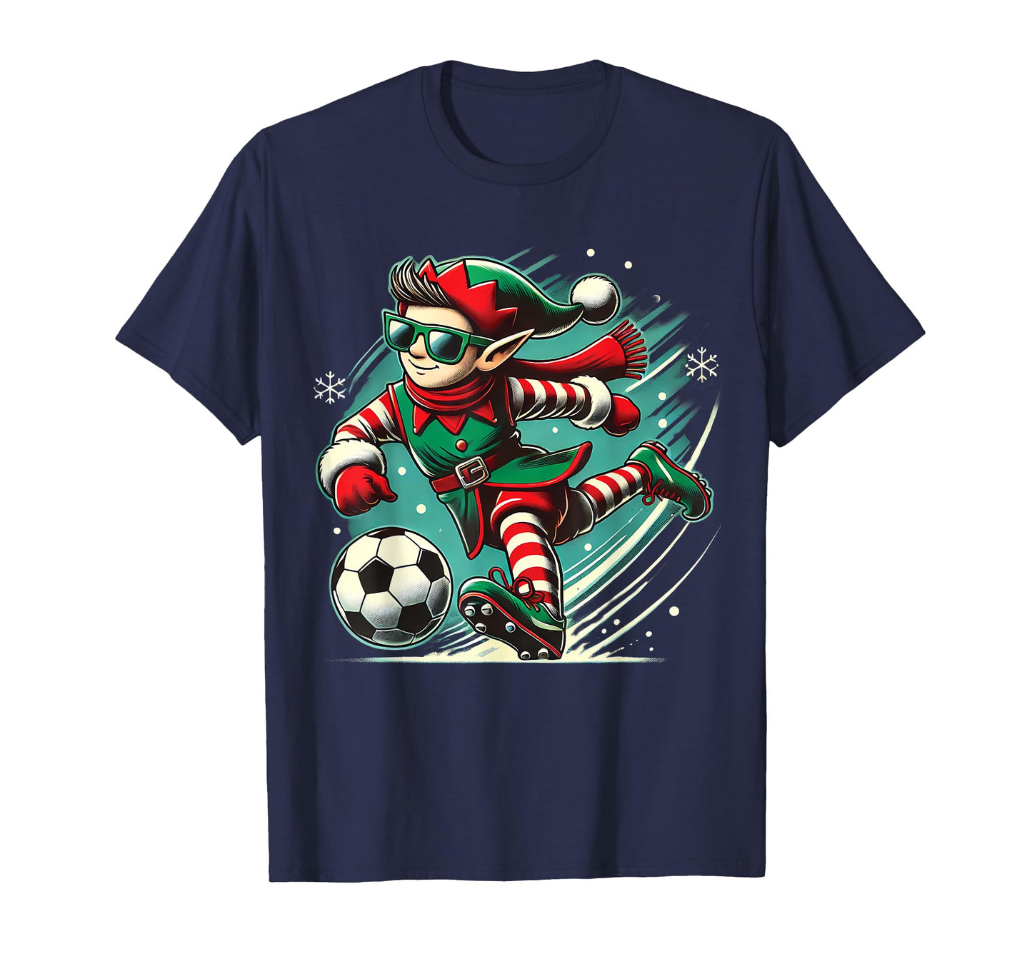 Cute Elf Playing Soccer lovers boys Girls kid teen Christmas T-Shirt