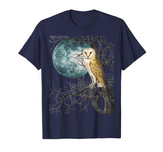 Owl Barn Night Moon Full Vintage Illustration Birder Graphic T-Shirt