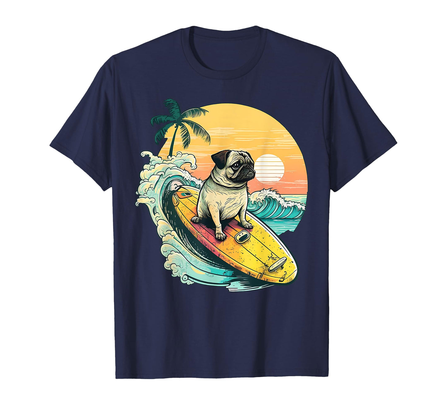 Funny Surfing Pug On Beach Pet Lover Vacation Summer T-Shirt