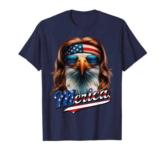 Bald Eagle Merica 4th July Eagle Mullet Funny Man Woman T-Shirt