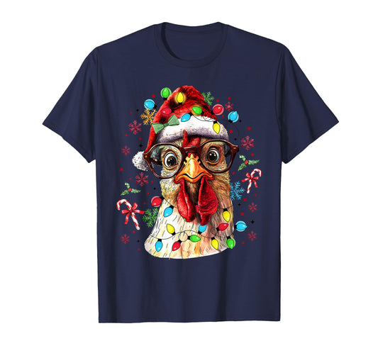 Christmas Lights Chicken Santa Funny Xmas Tree Chicken T-Shirt
