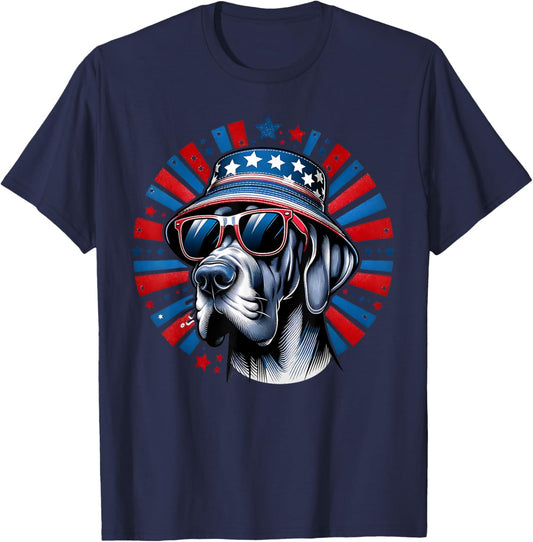 Red Blue Flag Patriotic USA 4th Of July Dog Lover Great Dane T-Shirt