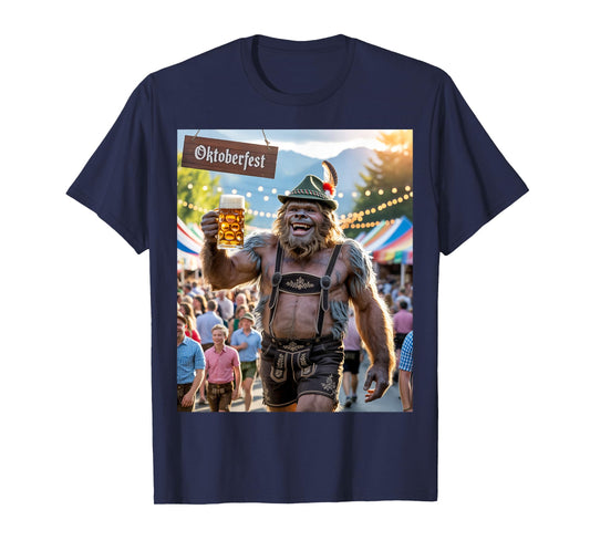 German Bigfoot Sasquatch Lederhosen Funny Oktoberfest 2025 T-Shirt