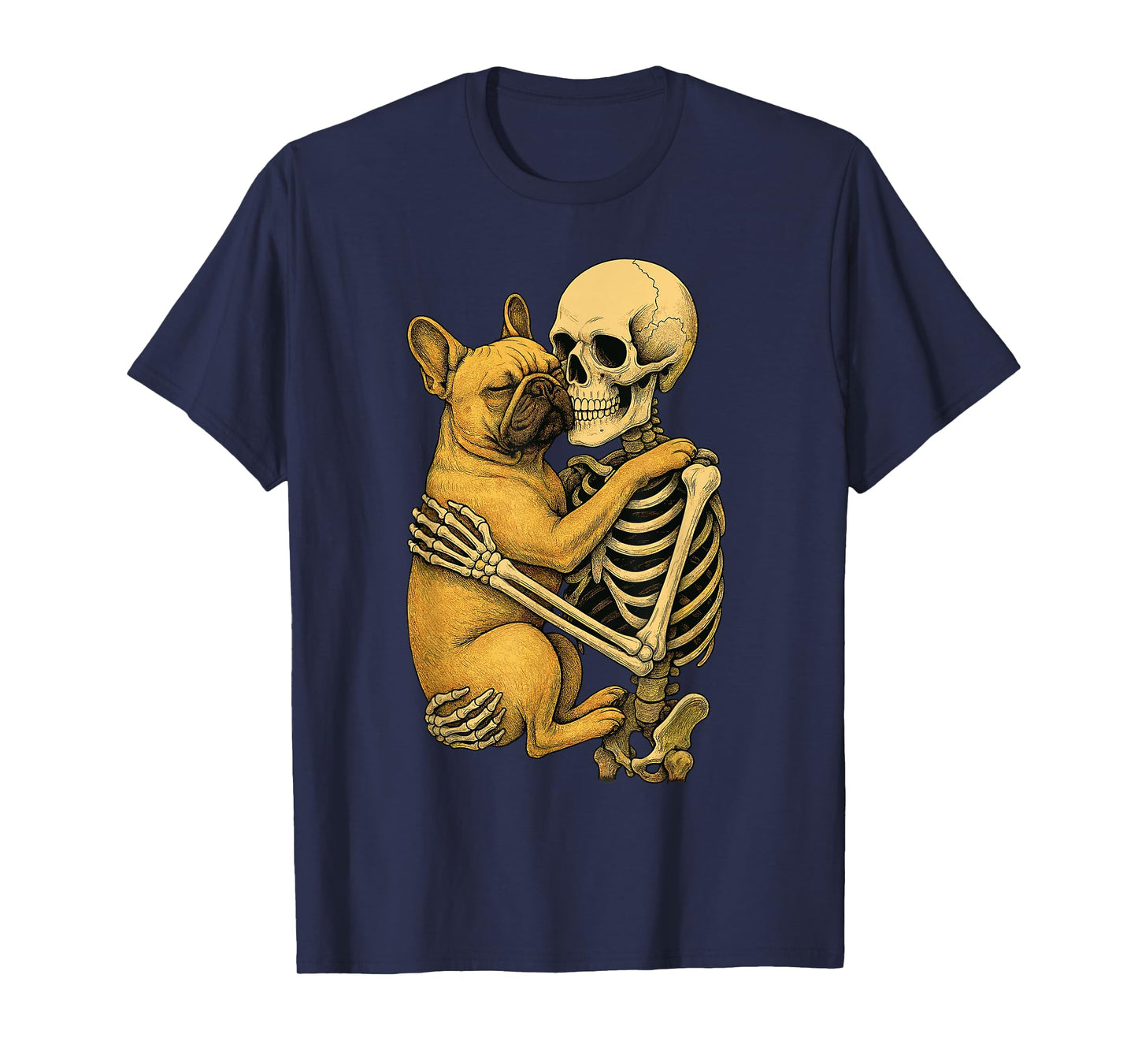 Skeleton Hugging French Bulldog T-Shirt