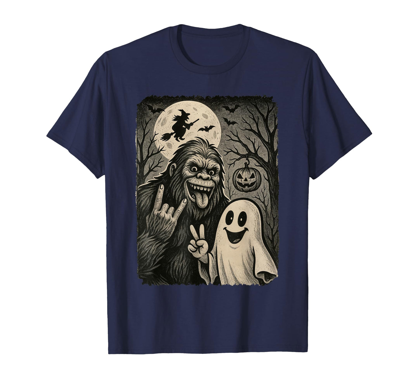 Funny Bigfoot Selfie with Boo Halloween Costume Mens Women T-Shirt