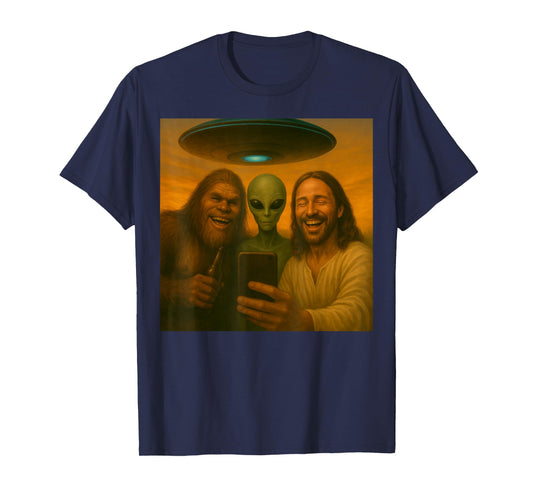 Selfie Bigfoot Jesus Alien - Cryptid Funny Sasquash and UFO T-Shirt