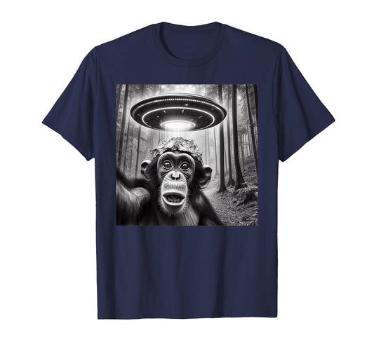 Funny Alien Abduction Meme UFO Monkey Encounter Ape Selfie T-Shirt