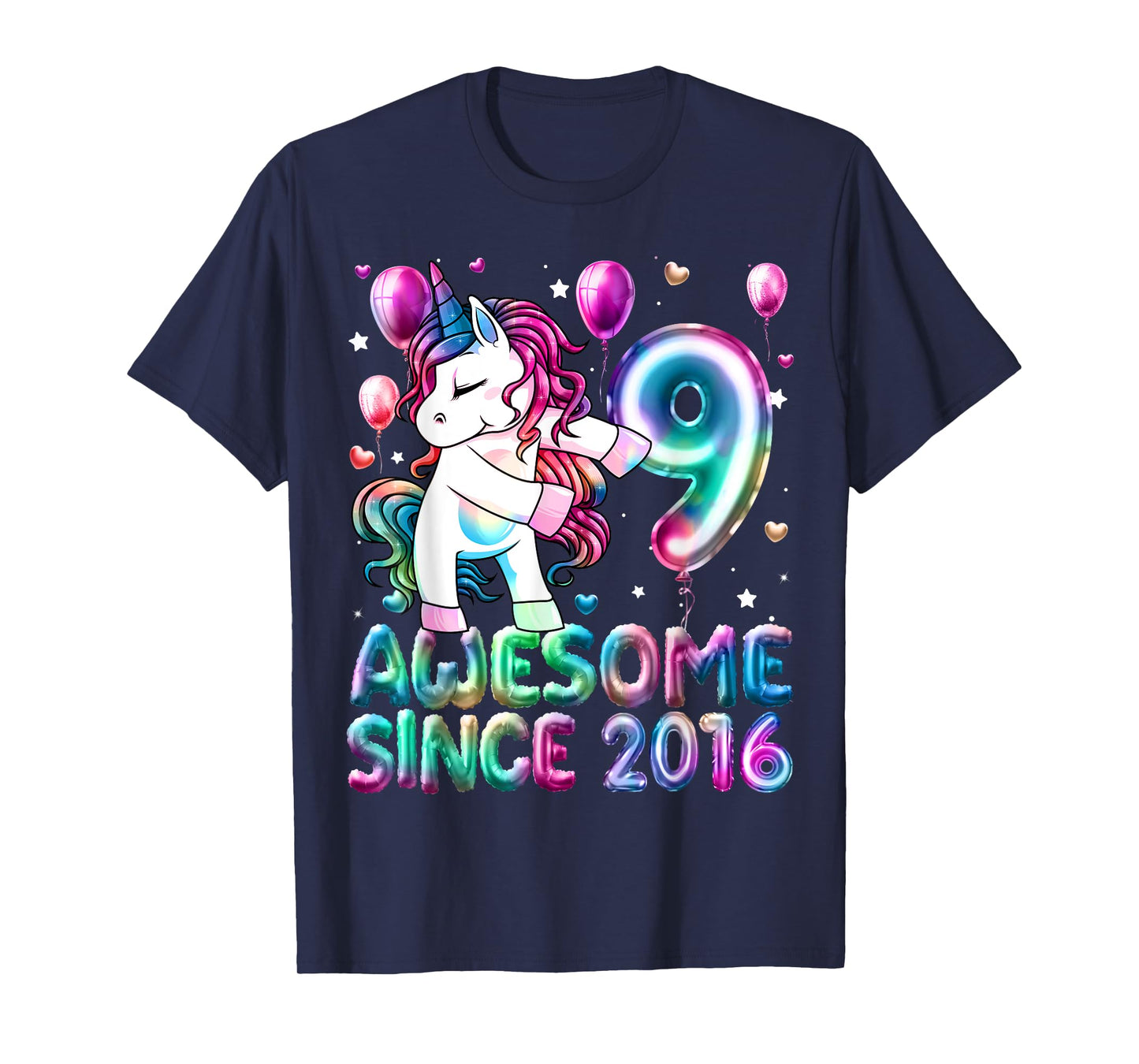 Flossing Unicorn 9 Year Old 9th Birthday Girl Unicorn Party T-Shirt