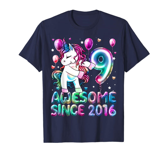 Flossing Unicorn 9 Year Old 9th Birthday Girl Unicorn Party T-Shirt