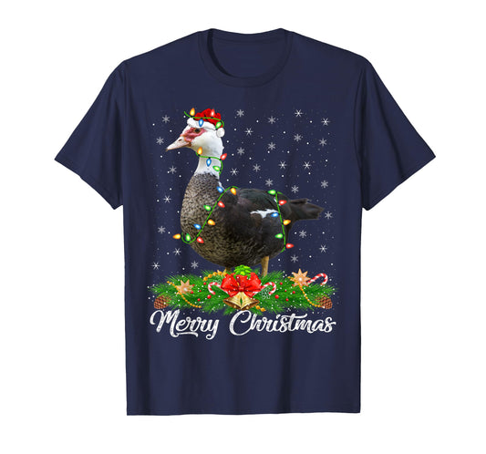 Duck Bird Lover Matching Santa Hat Muscovy Duck Christmas T-Shirt